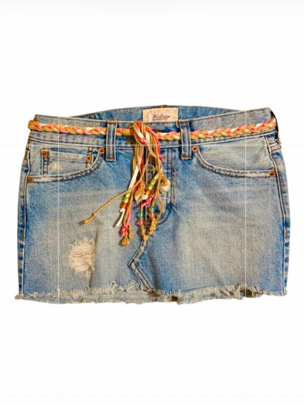 Hollister Y2K Jean Skirt + Original Braided Seashell Neon Belt Y2K⭐️⭐️⭐️⭐️⭐️ - Picture 12 of 14